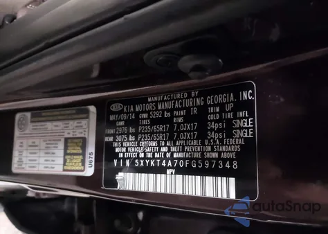 2015 Kia Sorento Lx V6 z USA, uszkodzony, nr VIN 5XYKT4A70FG597348